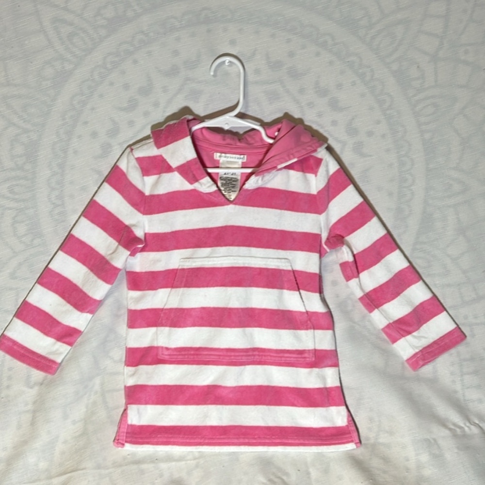 Toddler Size 2T-3T Light Pink & White Hooded/Pullover Swim Cover Up